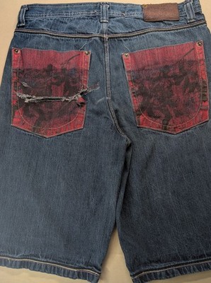 Antik Denim Shorts Mens 36 Embroidered Baggy Jorts Distressed Y2K