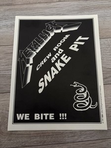 RARE Vintage Metallica Snake Pit And Crew Room Tour Placard
