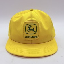 John Deere Patch K-Products Snapback Trucker Hat Yellow Mesh Back Vtg USA Made