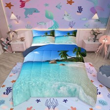 Ocean Comforter Set Palm Leaves Printd Down Comforter, Summer Beach Decor Haw...