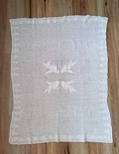 Vintage Filet Lace Hand Crocheted Bird Flowers Doily 32"x40" Cotton White Runner