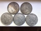 Lot Of 5 Peace Dollar  Silver Dollars, 90% Silver, Mixed Dates