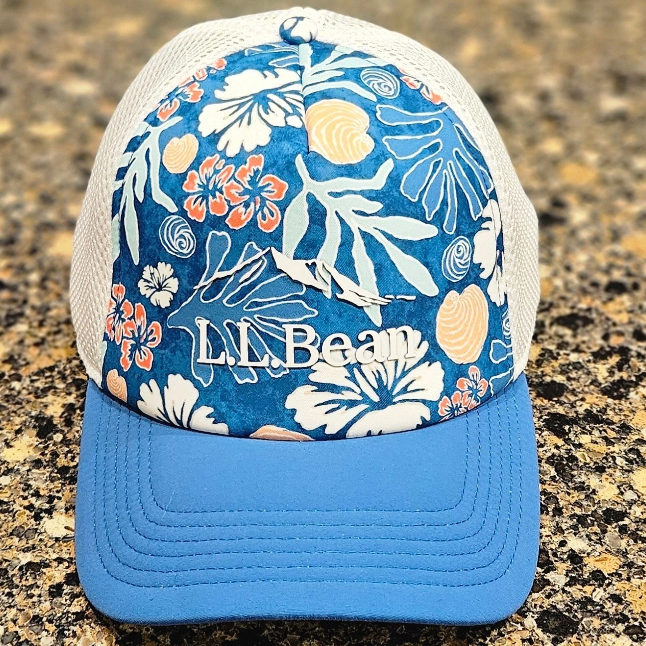 L.L. Bean Beanlight Floating Trucker Hat Adult Logo Blue Coral Pattern Snapback