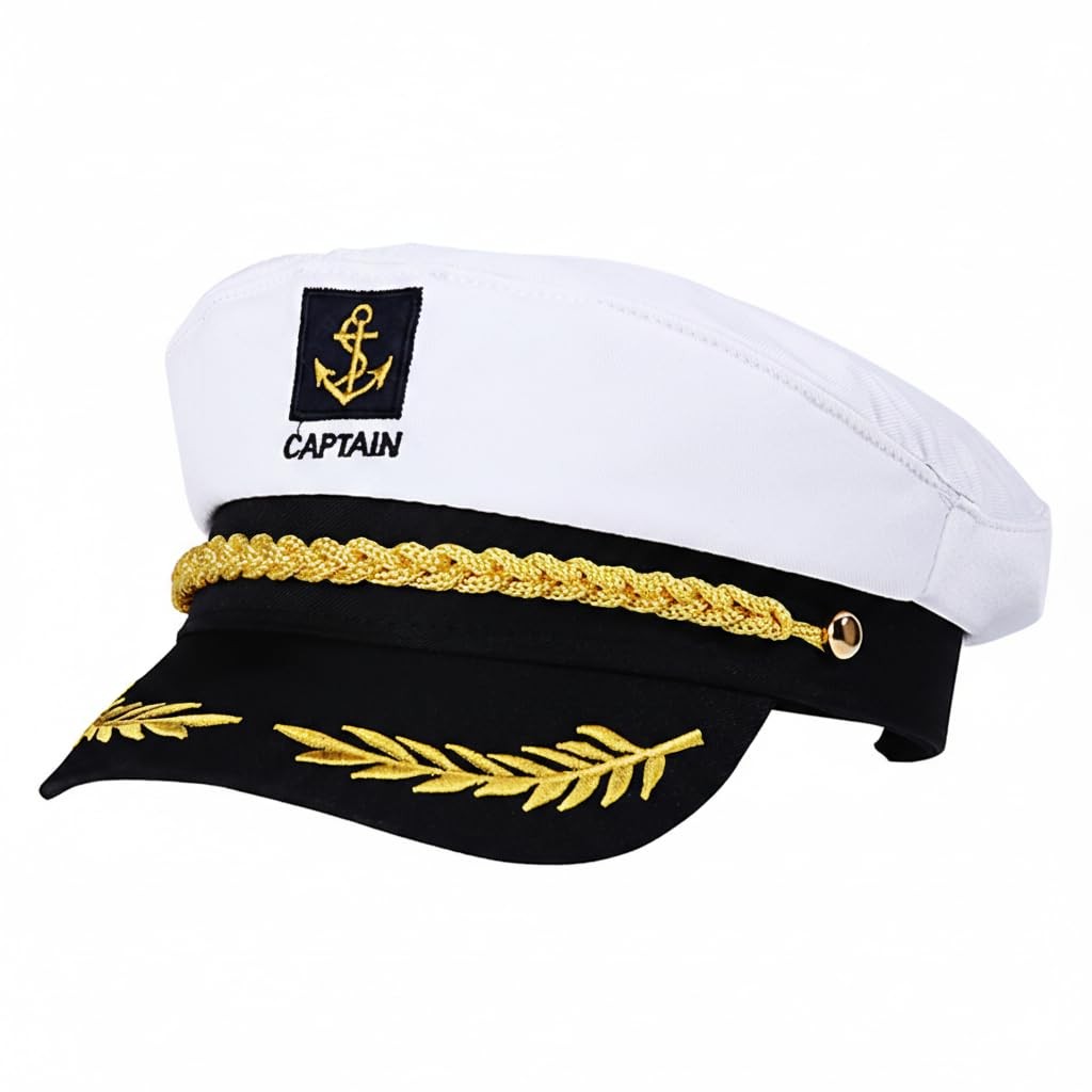 Adjustable Captain Hat Mens Womens Yacht Sailor Costume White