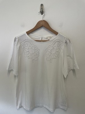 Monsoon Tatianna verziertes Top Größe Medium elfenbein Blumen Perlenmotiv Jersey