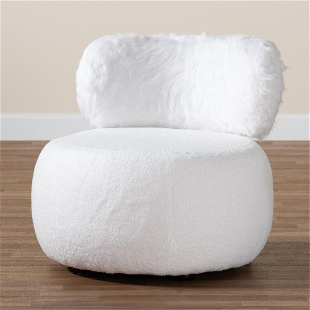 Baxton Studio Tayla White Fabric Upholstered and Black Metal Accent Chair