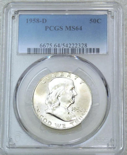 1958-D Franklin Half Dollar PCGS MS64 95% FBL Frosty & Bright New Holder #J206E