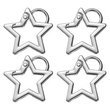 4 Pcs Star Shaped Spring Keychain Clip Metal 1.2 Inch Snap Hook with Ear, Silver