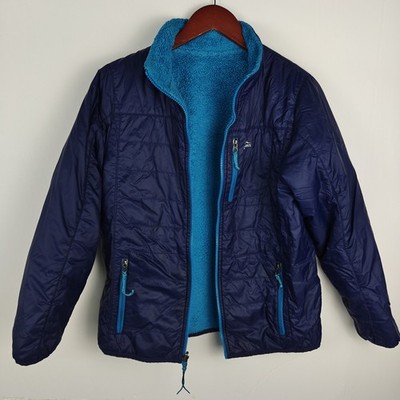 L.L. Bean Jacket Youth Medium 10/12 M Blue Green Reversible Quilted Fleece Coat