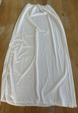 VTG White Ankle Length Slip Skirt Size Large Side Slit Grannycore 100 Nylon USA