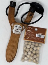 Hand-Carved Wooden Brown Monkey Slingshot With Ammo