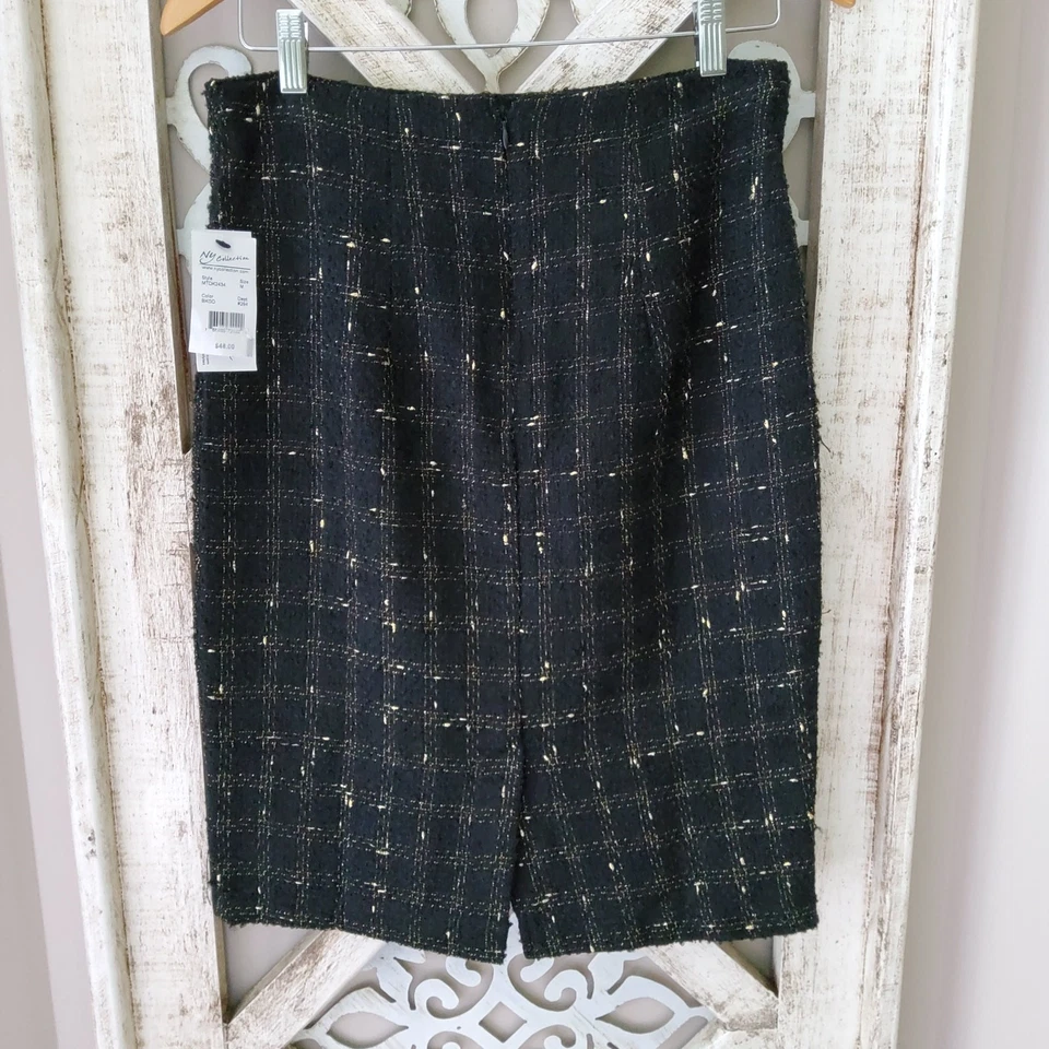 Ny Collection Women's Slim Knit Knee Length Skirt Jacquard Black & Gold Metallic - Image 3 of 4