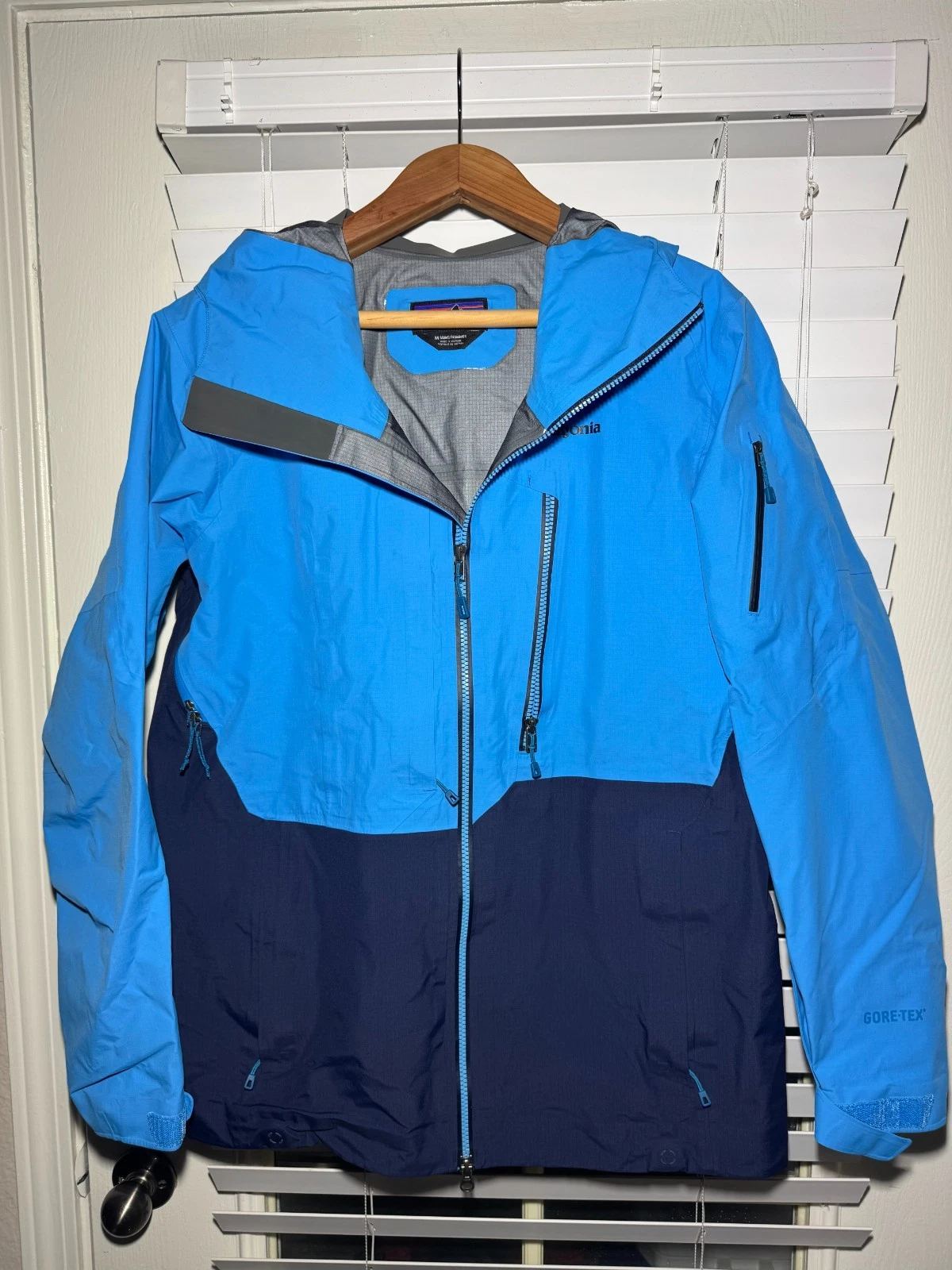 Patagonia Goretex Recco Powslayer Jacket Mens Medium Blue/Gray Ski Snow Shell