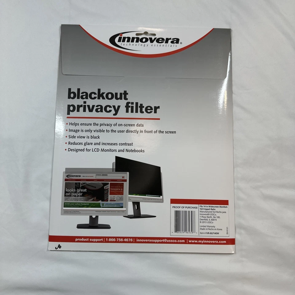 Innovera Blackout Privacy Filter for 14" Widescreen Notebook 16:9 Aspect Ratio  - Image 2 of 2