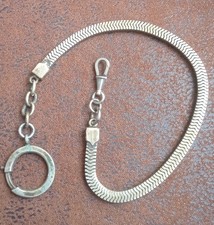 Ancienne Chaine de Montre Giletière Art Déco Mailles Serpent Laiton Argenté