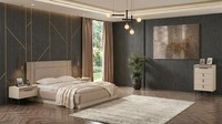 LuxuriöSes Beiges Schlafzimmer-Set Bett Kommode 2 Nachttische DesignermöBel