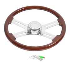 Freightliner/Kenworth/Peterbilt/Volvo 18in Wood Steering Wheel Chrome 4 Spoke