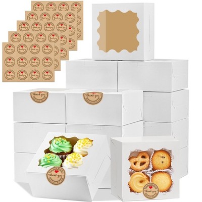 50pcs White Cookie Boxes,4x4x2.5 Inches Bakery Boxes with Window,with Sticker...