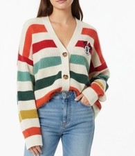 Disney Parks Minnie Mouse Holiday Striped Cardigan 100 Cotton Sweater sz M