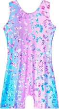 Gymnastics Leotards for Girls Shiny Tumbling 5-6 Years, Pink Green Purple