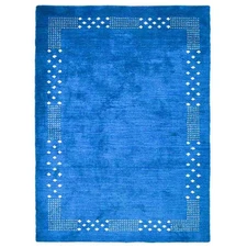 Eco-Friendly Hand Knotted Loom Silk Mix Area Rug Contemporary Blue BBLSM530