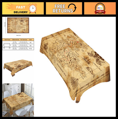 Treasure Map Tablecloth 60x84 Inch - Pirate Ship Design, Polyester Kitchen Cover