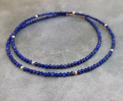 Collier fait main 24" perles rondes facettées en lapis-lazuli bleu naturel A++ - Photo 1/4