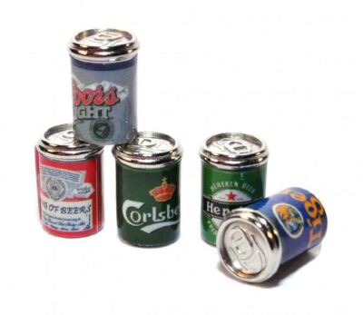 Puppenhaus 5 Bierdosen Ale Dosen Miniatur 1:12 Metall Pub Getränke Shop Zubehör