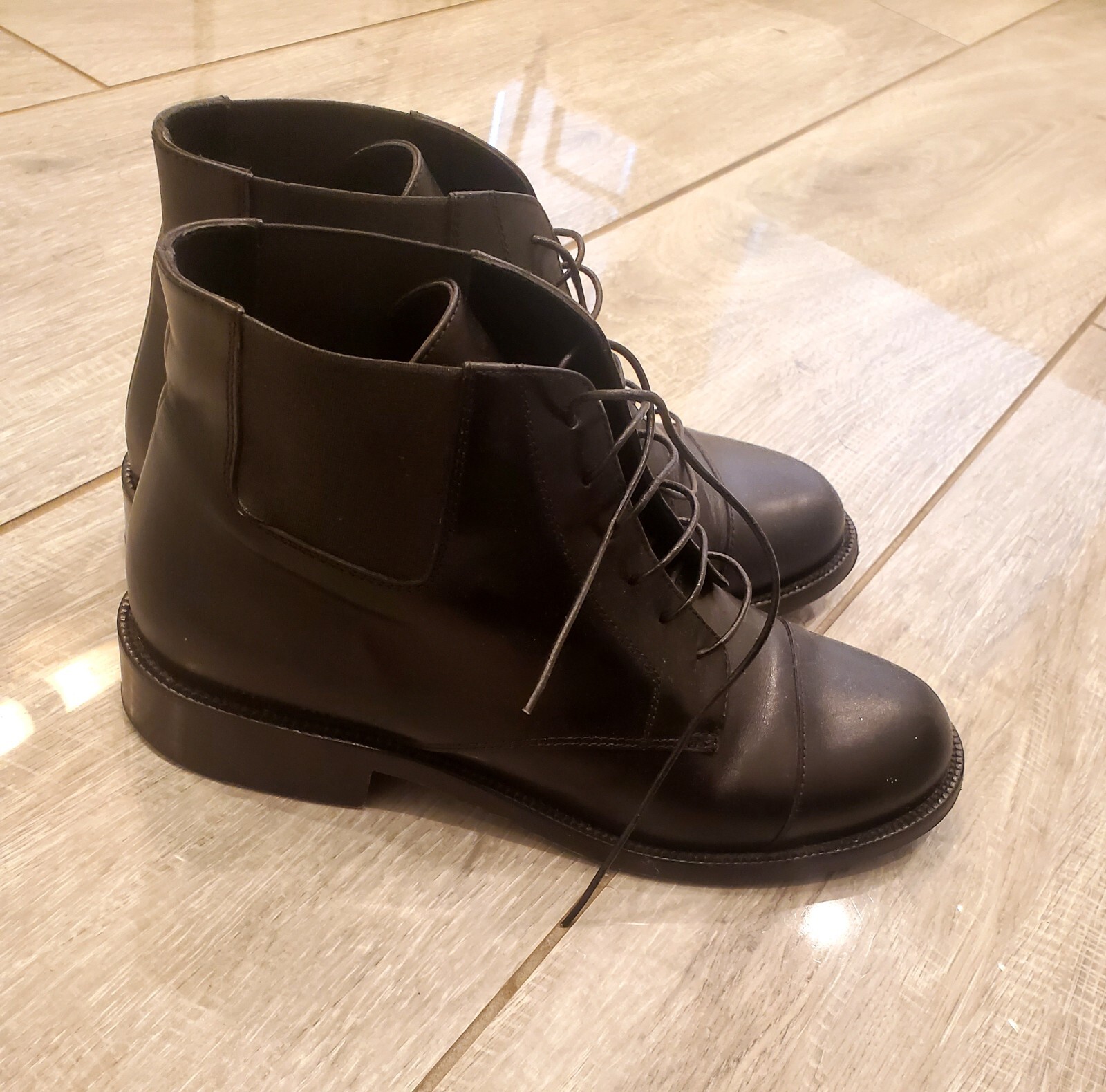 Stivaletti Chelsea Saint Laurent YSL stringati esercito combattimento pelle nera 38 5 8