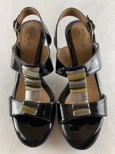 Euro Soft Womens US 6.5 EU 37 Patent Leather Slingback Heels Shoes Metal Detail