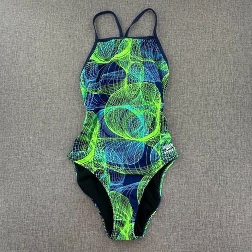 SPEEDO Endurance Badeanzug Einteiler neongrün & blau Größe 12/38 gefüttert UVP 84 $