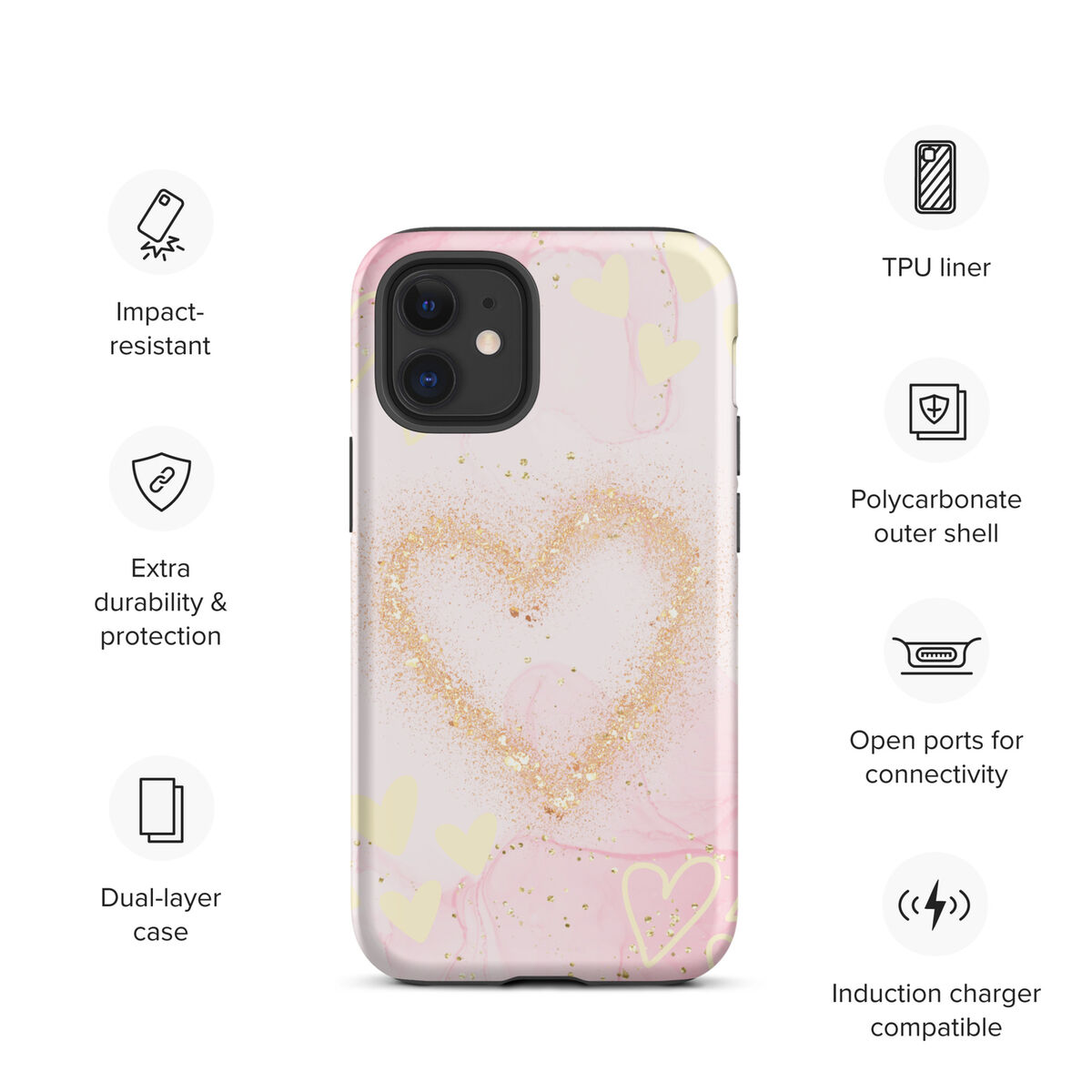 Pink Hearts Phone Case Tough Phone Case iPhone 13 Case 