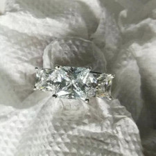 3 Ct Princess Cut Moissanite Three Stone Engagement Ring 14k White Gold Plated