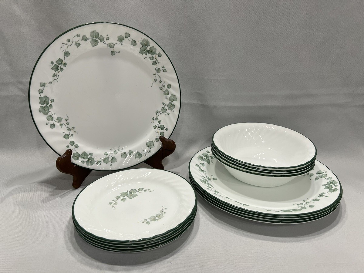 14pc Corelle Callaway Ivy Dinner Mugs, Bowls Plates, Made In USA, A2342