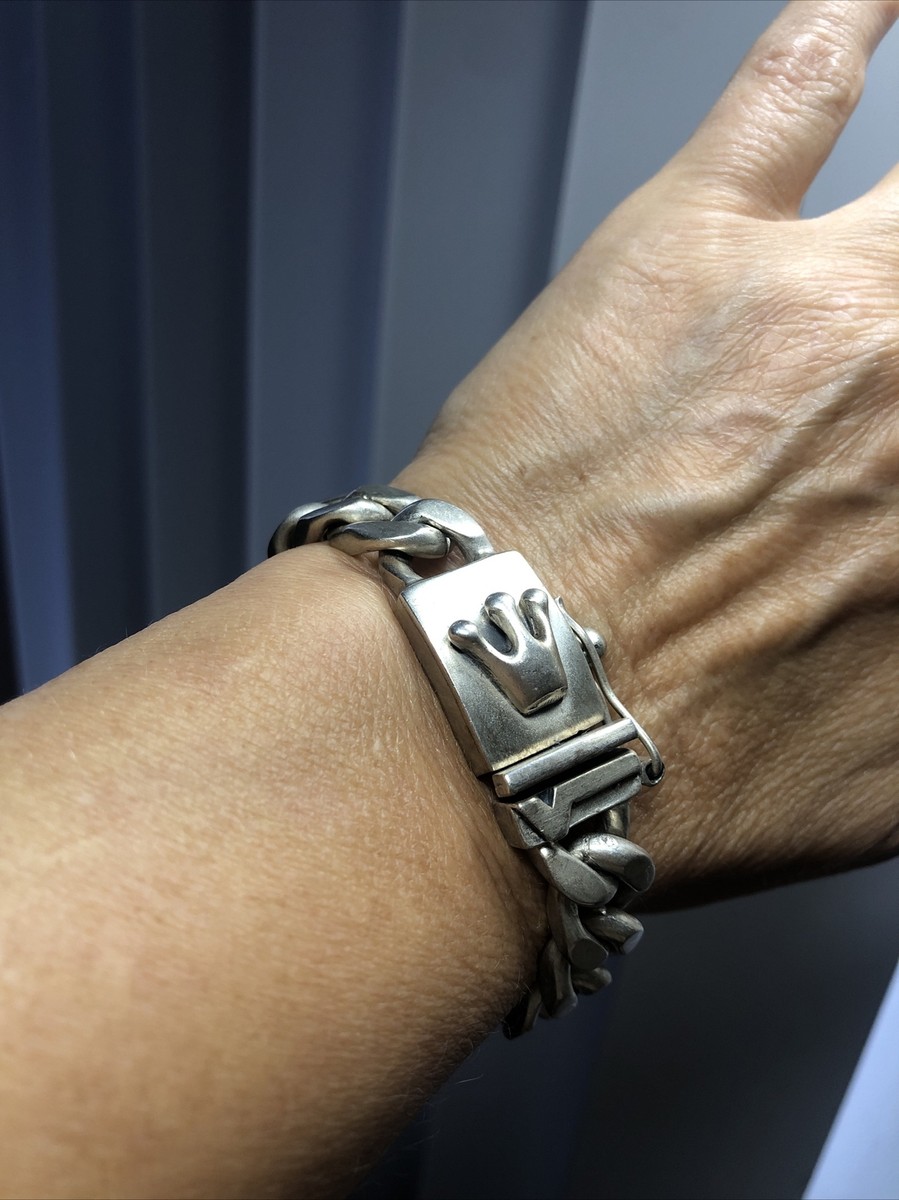 VERSANI 925 Sterling Silver CROWN Curb chain Safe lock Heavy