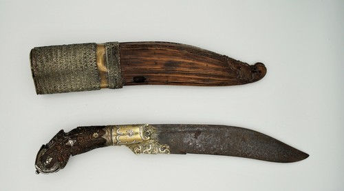 Piha Kaetta Dagger Knife Horn Brass Silver Sheath Wood  Antique Sri Lanka Ceylon