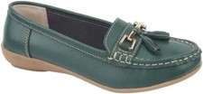 Jo & Joe Ladies Leather Nautical Loafers Flat Slip-on Shoes Cushioned Insole 3-8