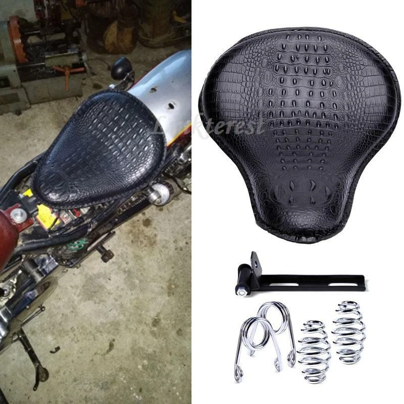 13" Leatherette Retro Solo Seat 3" Spring Brackets For Harley Bobber Chopper US - Изображение 4 из 4