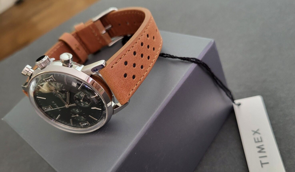 Timex Marlin Chronograph Tachymeter brown leather green dial 40mm  