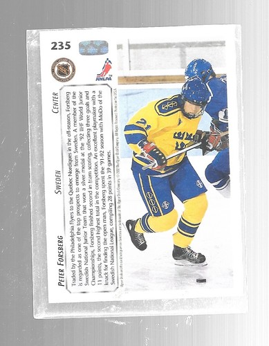 1992-93 Upper Deck Peter Forsberg 235 Sweden World Junior Tournament Hockey Card - Picture 6 of 12