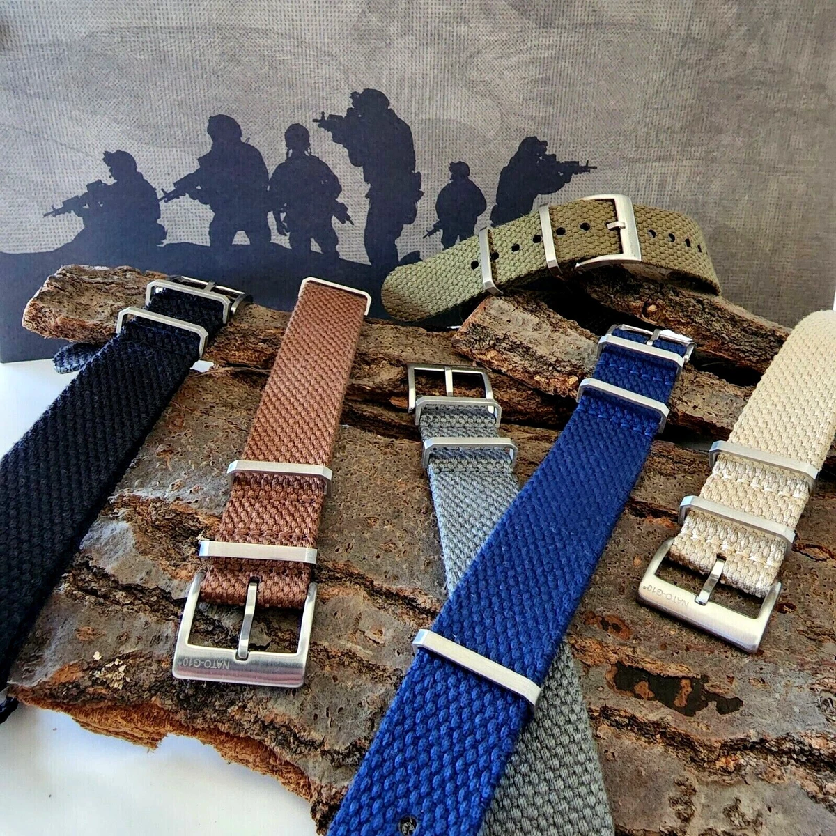 Deluxe Nylon Nato Watch Strap Olive Drab Green - Gold Brushed