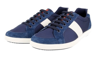 PRADA Leder Sneaker LINEA ROSSA - 4E2845 Inchiostro Blau Weiss NEU -  10 44