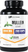 Healthfare Mullein Leaf Capsules | 3000mg | 200 Count | Support Lung Cleanse