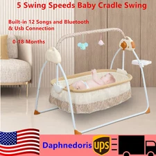 Portable Electric Bluetooth Baby Swing Cradle Bassinet Rocking Crib Infant Bed