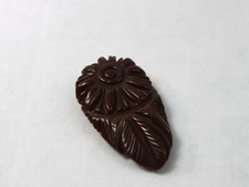 Bakelite Dress Fur Scarf Clip Chunky Carved Chocolate Brown