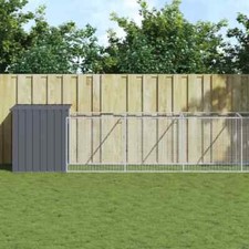 NNEVL Dog House with Run Anthracite 110x1221x110 cm Galvanised Steel