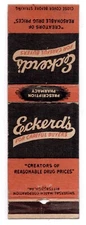Eckerd’s Pharmacy Drug Store c1950s Vintage Matchbook Cover