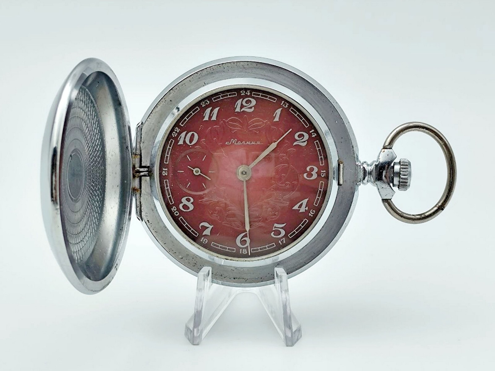 MOLNIJA 3602 Pocket Watch Vintage Molniya Mechanical Red Dial USSR Serviced