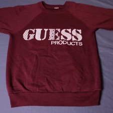 Vintage Guess Products Red Sweater Sweatshirt Men's Small Spellout Logo