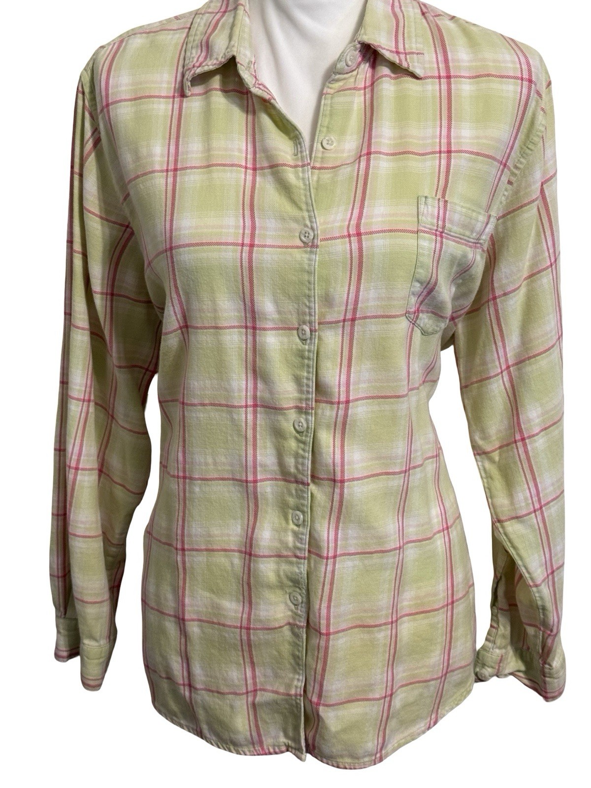 NOTATIONS Yellow Windowpane Plaid Button Up Blous… - image 2